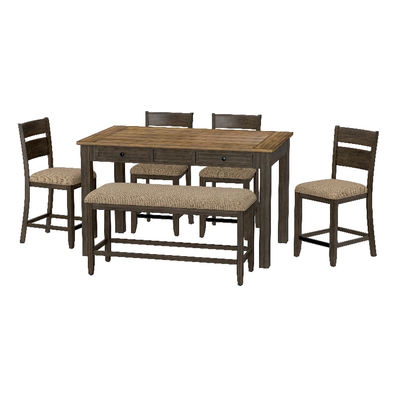 Pemberly Row 6-Piece Gathering Height Dining Set with 4 Felt-Lined Drawers