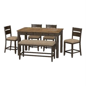 Pemberly Row 6-Piece Gathering Height Dining Set with 4 Felt-Lined Drawers