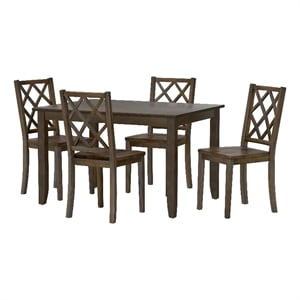 Pemberly Row 5-Piece Cross Back Dining Table Set in Warm Brown