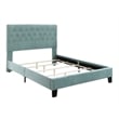 Pemberly Row Light Blue Velvet Button-Tufted Cal King Bed with Hardwood Frame