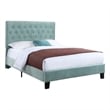 Pemberly Row Light Blue Velvet Button-Tufted Cal King Bed with Hardwood Frame