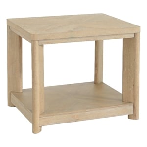 Pemberly Row 28&quot Farmhouse End Table with Storage Shelf in Sand Dune Beige