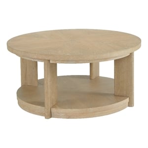 Pemberly Row 40&quot Solid Oak Cocktail Table with Shelf & Casters - Sand Dune Beige