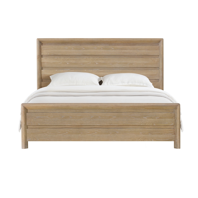 Pemberly Row Queen Panel Platform Bed with Wood Slats in Sand Dune Beige