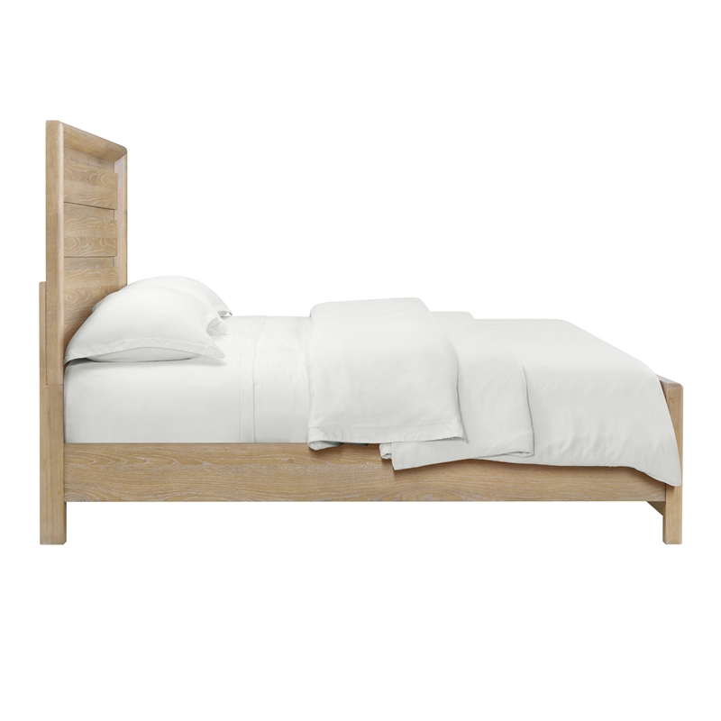 Pemberly Row Queen Panel Platform Bed with Wood Slats in Sand Dune Beige