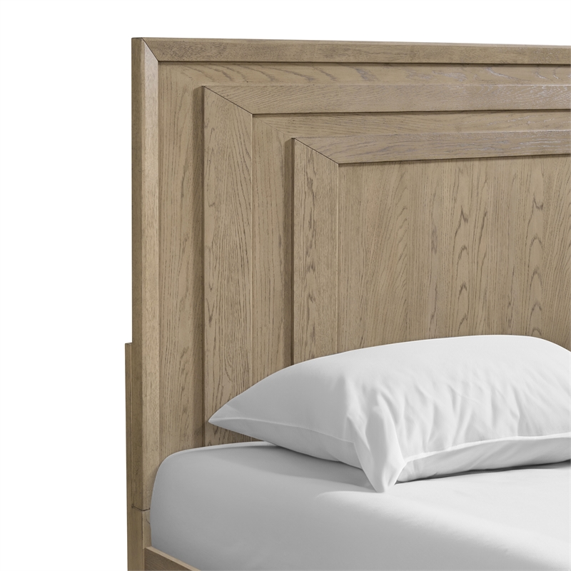 Pemberly Row Oak Queen Panel Bed with Framed Headboard & Footboard