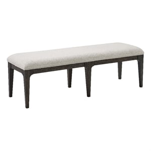 Pemberly Row 61&quot Dining Bench in Cream & Brown Polyester with Hardwood Legs