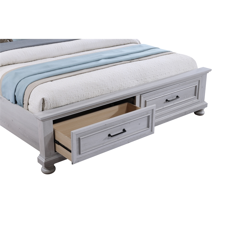 Pemberly Row King Sleigh Bed with 2 Storage Drawers & Paneled Headboard in Gray
