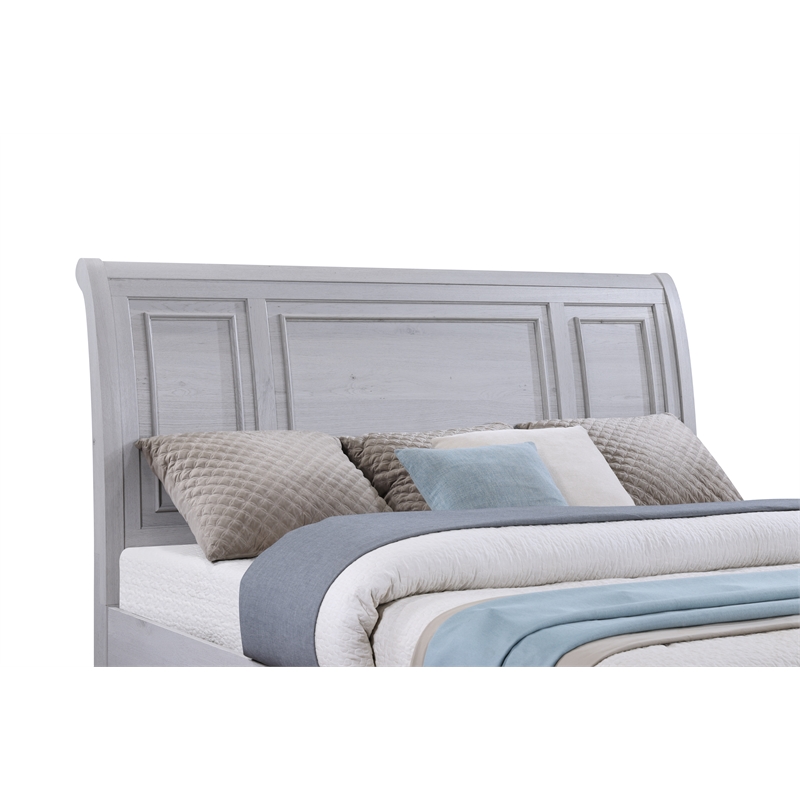 Pemberly Row King Sleigh Bed with 2 Storage Drawers & Paneled Headboard in Gray