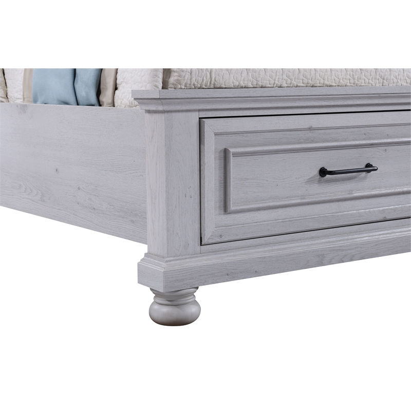 Pemberly Row King Sleigh Bed with 2 Storage Drawers & Paneled Headboard in Gray