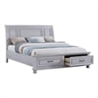 Pemberly Row King Sleigh Bed with 2 Storage Drawers & Paneled Headboard in Gray