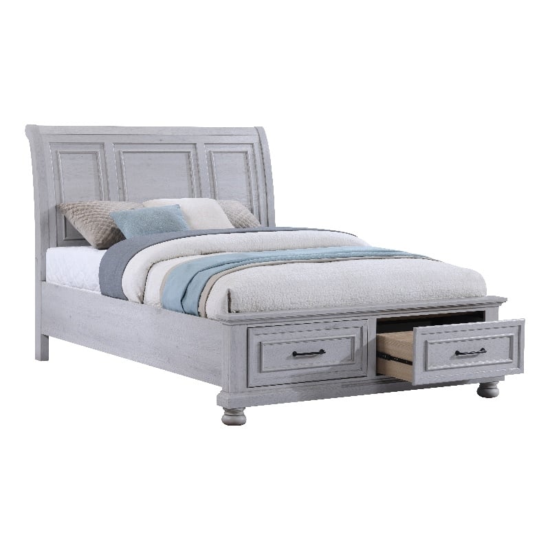 Pemberly Row Queen Storage Bed with Sleigh Headboard & Footboard Drawers in Gray