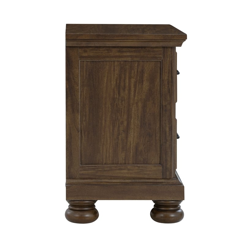Pemberly Row Solid Wood 2-Drawer Nightstand with USB-A/USB-C Charging in Brown