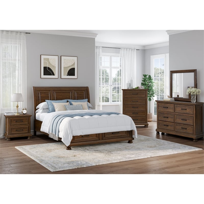 Pemberly Row Solid Wood 2-Drawer Nightstand with USB-A/USB-C Charging in Brown