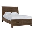 Pemberly Row Queen Storage Bed with Sleigh Headboard & 2 Drawers in Brown
