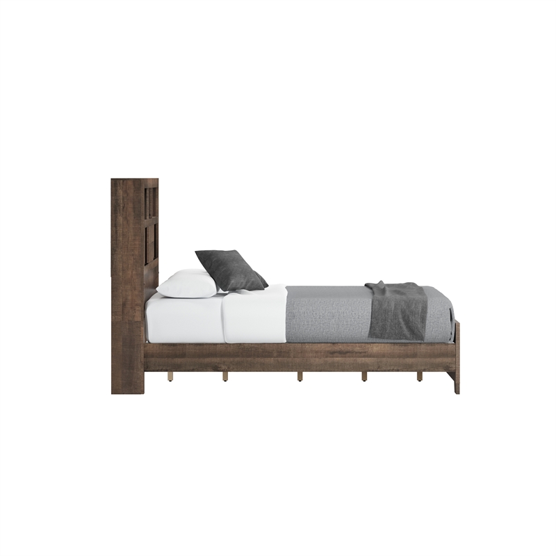 Pemberly Row Full Bookcase Bed with LED Lights & USB Charging & Storage Drawers