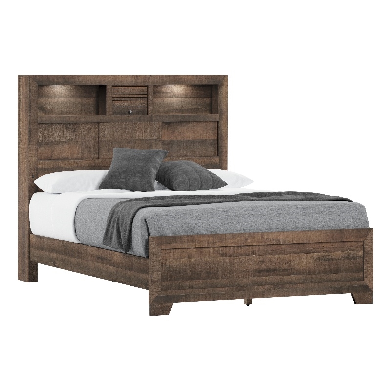 Pemberly Row Full Bookcase Bed with LED Lights & USB Charging & Storage Drawers