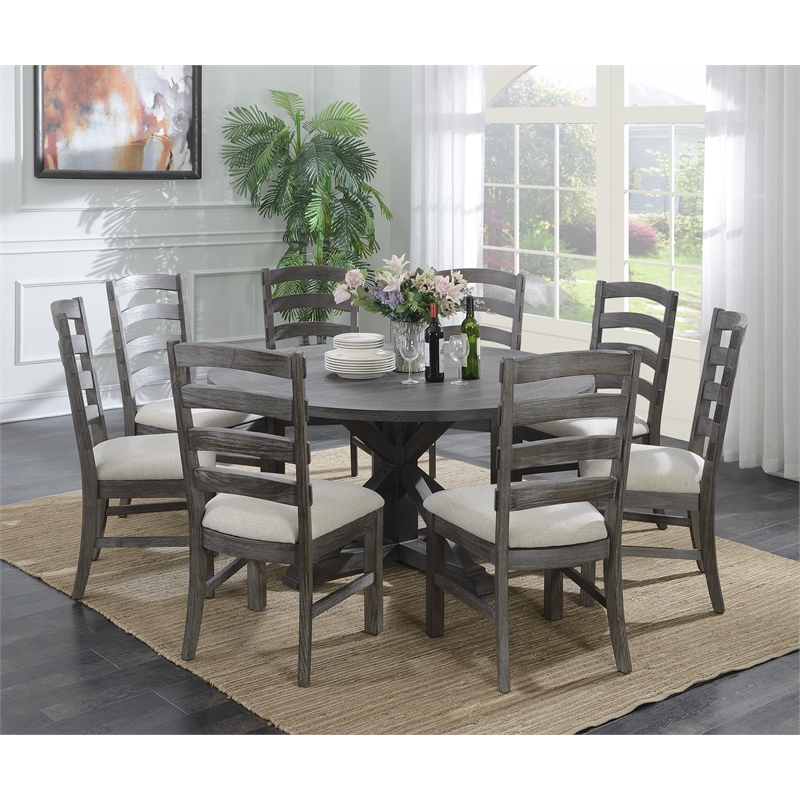 Pemberly Row Upholstered Ladder Back Dining Chairs (Set of 2) in Weathered Gray