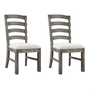 Pemberly Row Upholstered Ladder Back Dining Chairs (Set of 2) in Weathered Gray