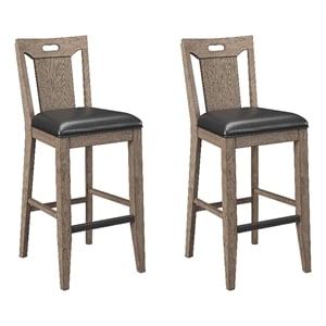 Pemberly Row Set of 2 Slat Back Bar Stools with Faux Leather Seats & Kick Plates