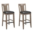 Pemberly Row Set of 2 Slat Back Bar Stools with Faux Leather Seats & Kick Plates