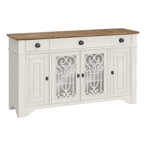 Pemberly Row 17&quot Pine Server w/ Adjustable Shelves & Drawers - Dark Pine & White
