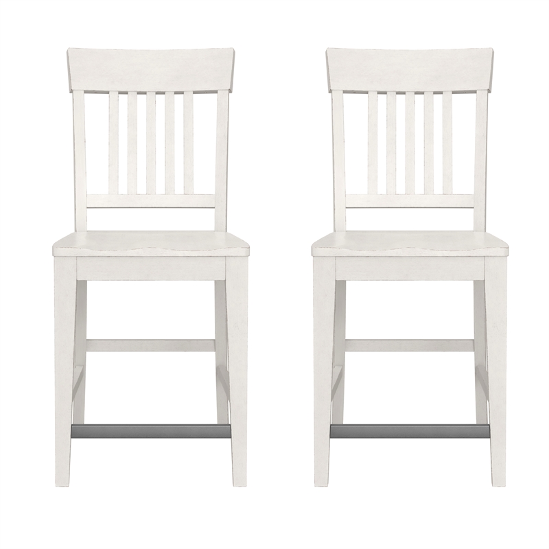 Pemberly Row Slat Back Counter Stools with Metal Kick Plate (Set of 2) in White