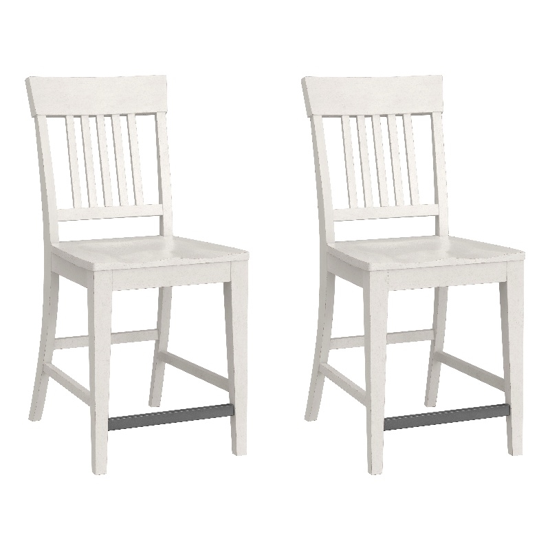 Pemberly Row Slat Back Counter Stools with Metal Kick Plate (Set of 2) in White
