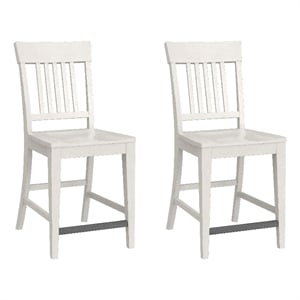 Pemberly Row Slat Back Counter Stools with Metal Kick Plate (Set of 2) in White
