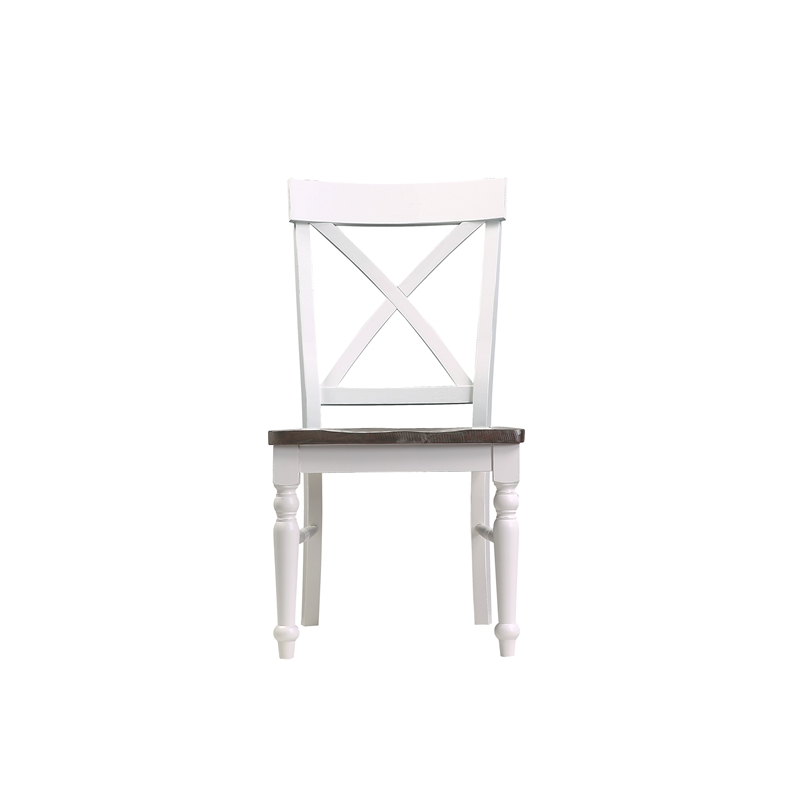 Pemberly Row Cross-Back Dining Chairs with Saddle Seats (Set of 2) - Brown/White