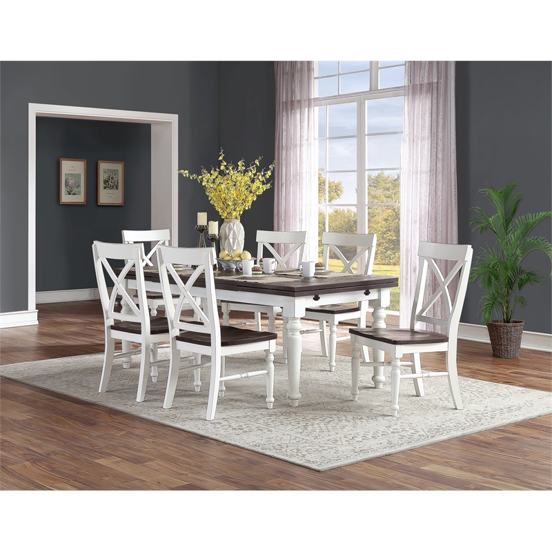 Pemberly Row Cross-Back Dining Chairs with Saddle Seats (Set of 2) - Brown/White