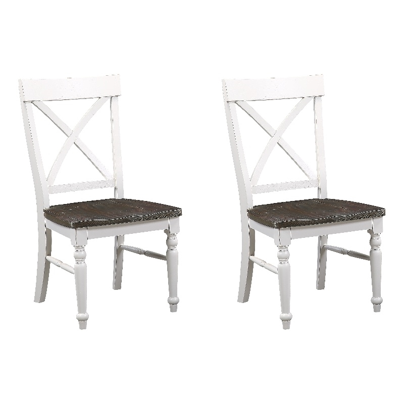Pemberly Row Cross-Back Dining Chairs with Saddle Seats (Set of 2) - Brown/White