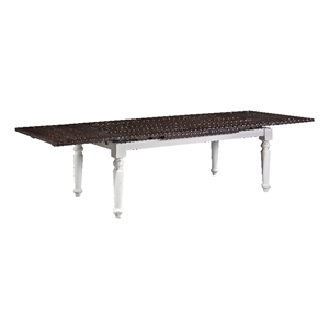 Pemberly Row 75&quot Pine Dining Table with 2 Extension Leaves in Mocha & White