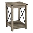 Pemberly Row End Table with Black Metal Cross-Bracing & Lower Shelf - Warm Beige