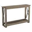 Pemberly Row Sofa Table with Sleigh Legs & Metal Cross-Bracing in Warm Taupe