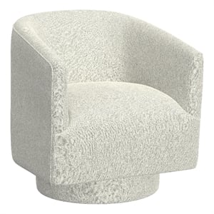 Pemberly Row 29&quot Barrel Swivel Accent Chair with Tailored Welting in Lunar White