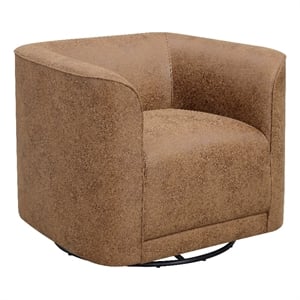 Pemberly Row 33&quot Hardwood Swivel Accent Chair with Pocketed Coils in Brown