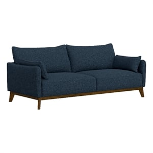 Pemberly Row 84&quot Modern Sofa with Walnut Frame & Sinuous Springs in Navy Blue