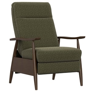 Pemberly Row Pushback Recliner with Solid Wood Arms in Dark Olive Green