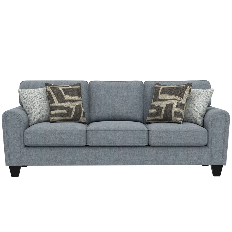 Pemberly Row Smooth Weave Sofa with Solid Wood Legs & Foam Cushions in Blue Tide