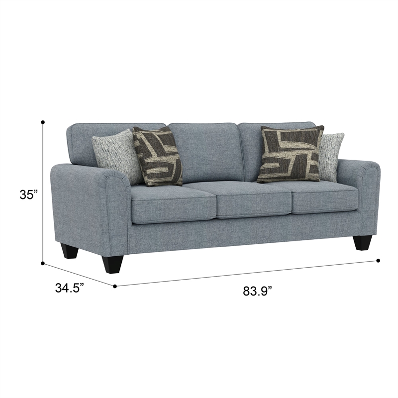 Pemberly Row Smooth Weave Sofa with Solid Wood Legs & Foam Cushions in Blue Tide