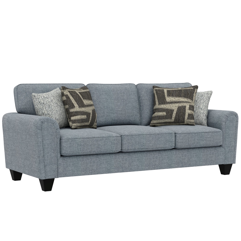 Pemberly Row Smooth Weave Sofa with Solid Wood Legs & Foam Cushions in Blue Tide