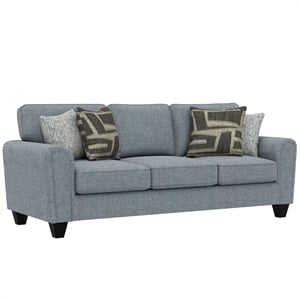 Pemberly Row Smooth Weave Sofa with Solid Wood Legs & Foam Cushions in Blue Tide