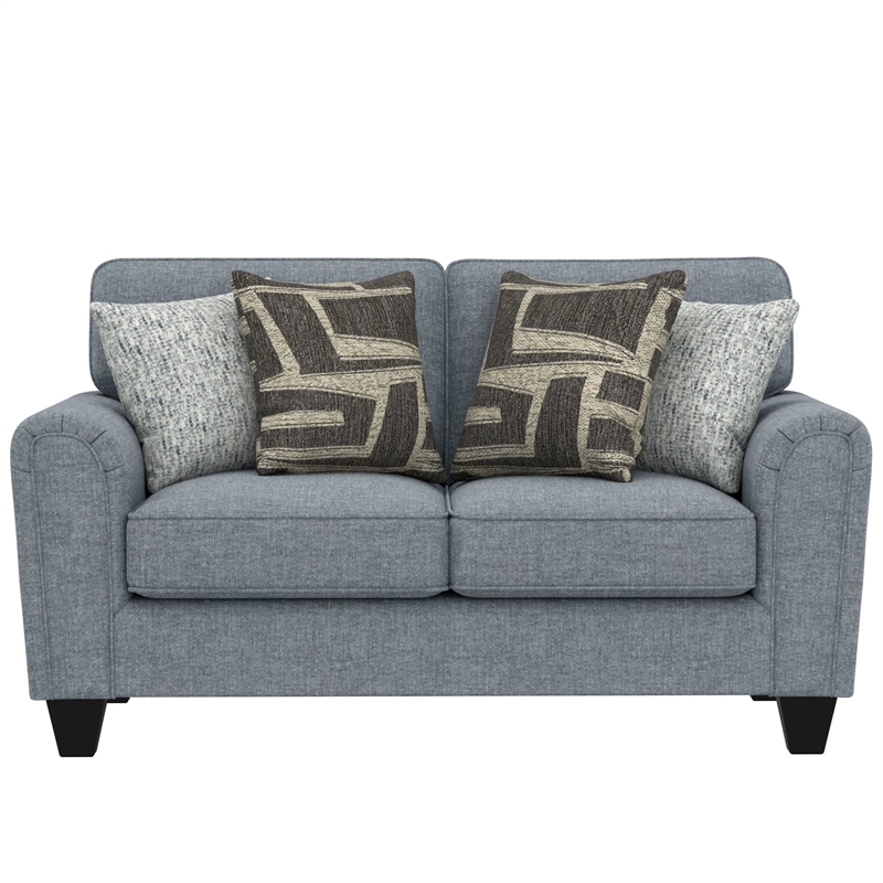 Pemberly Row Smooth Weave Loveseat with Solid Wood Legs & Foam Cushions in Blue