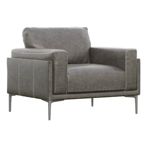 Pemberly Row 44&quot Top Grain Leather Chair with Metal Bracket Feet - Charcoal Gray
