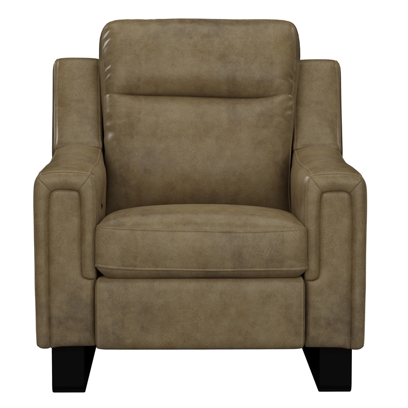 Pemberly Row Dual Power Leather Recliner with Metal Sleigh Legs in Brown