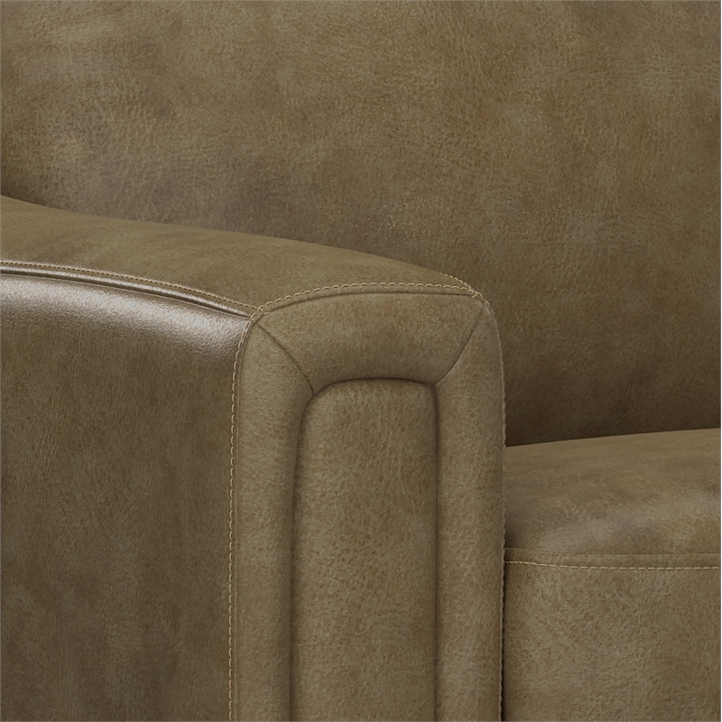 Pemberly Row Dual Power Leather Recliner with Metal Sleigh Legs in Brown