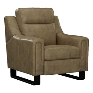 Pemberly Row Dual Power Leather Recliner with Metal Sleigh Legs in Brown