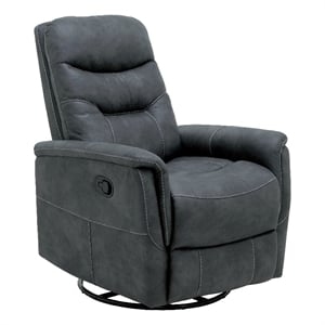 Pemberly Row 30&quot Faux Leather Swivel Gliding Recliner in Charcoal Gray