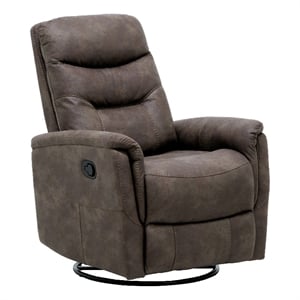 Pemberly Row 30&quot Faux Leather Swivel Gliding Recliner in Tawny Brown